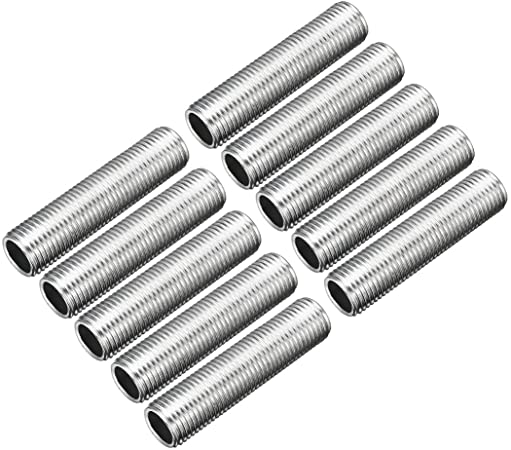 uxcell Zinc Plated Lamp Pipe Nipple M10 40mm Length 1mm Pitch All Threaded 10Pcs