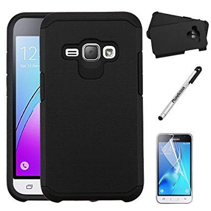 SAMSUNG GALAXY AMP 2 Case, Phonelicious® Slim Armor [Heavy Duty] Dual Layer Durable Hybrid [Drop Protection] Shockproof Rugged Phone Cover   Screen Protector & Stylus (BLACK SLIM)