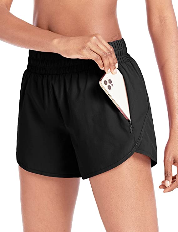 BALEAF Women's 4" Running Athletic Shorts with Zipper Pockets for Workout Gym Sports