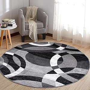 Rugshop Contemporary Abstract Circles Perfect for high Traffic Areas of Your Living Room,Bedroom,Home Office,Kitchen Round Area Rug 8' Gray