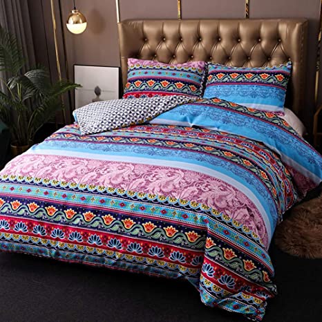 Argstar 3 Pcs King Bohemian Duvet Cover with Zipper, Colorful Mandala Bedding Set, Boho Floral Comforter Cover, Lightweight Microfiber Quilt Cover, 1 Duvet Cover and 2 Pillowcases