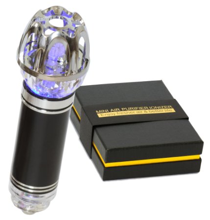 Car Air Purifier / Ionizer - Super Efficient and Powerful - Luxurious Look - Metal Body - Advanced Design - Gorgeous Gift Box (Onyx)