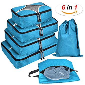 Hokeeper 6 Set Packing Cubes - Travel Luggage Packing Organizers with Laundry Bag & Shoe bag