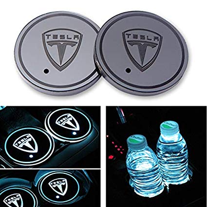 Auto Sport 2PCS LED Cup Holder Mat Pad Coaster with USB Rechargeable Interior Decoration Light Fit Tesla Accessories