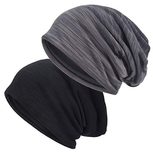 EINSKEY Slouchy Beanie Hat, 2 Pack Thin Cool Cotton Lined Summer Skull Cap
