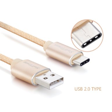 Type C Cable, Swiftrans 6.6 Ft (2M) Braided Sync & Charging Cable with Reversible Connector for New Macbook 12 inch, ChromeBook Pixel, Nexus 5X, Nexus 6P, Nokia N1 Tablet, OnePlus 2 and More (Golden)