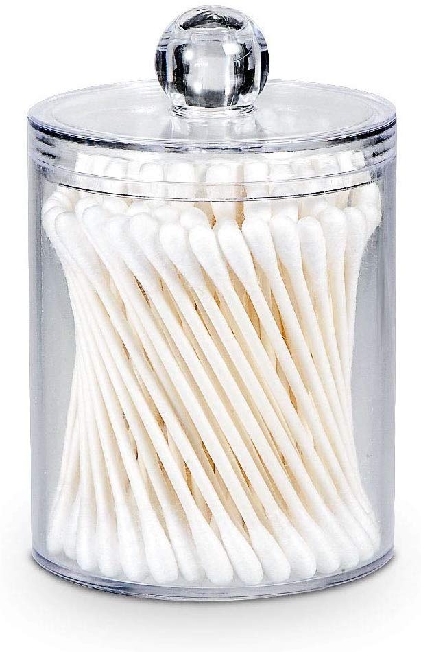 AOMOM Qtip Dispenser Apothecary Jars Bathroom - Qtip Holder Storage Canister Clear Plastic Jar for Cotton Ball,Cotton Swab,Q-Tips,Cotton Rounds