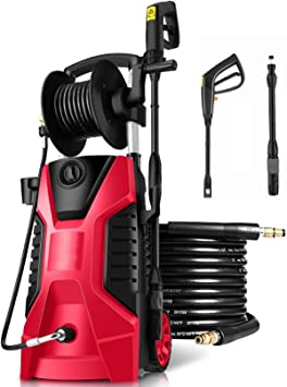 mrliance Pressure Washer, 2000W Electric Power Washer, 2.2GPM Power Washer Electric Powered with Adjustable Nozzle & Hose Reel, Portable Pressure Washer with for Car Driveway Patio Yard, Red