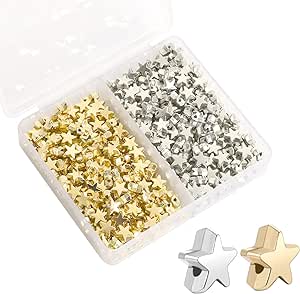 400 Pcs Star Shape Spacer Beads Star Buttons for Crafts Large Hole Star Loose Beads Star Spacer Beads Jewelry Charm Loose Beads for DIY Bracelet Necklace Jewelry Crafts Making (Gold, Silver)