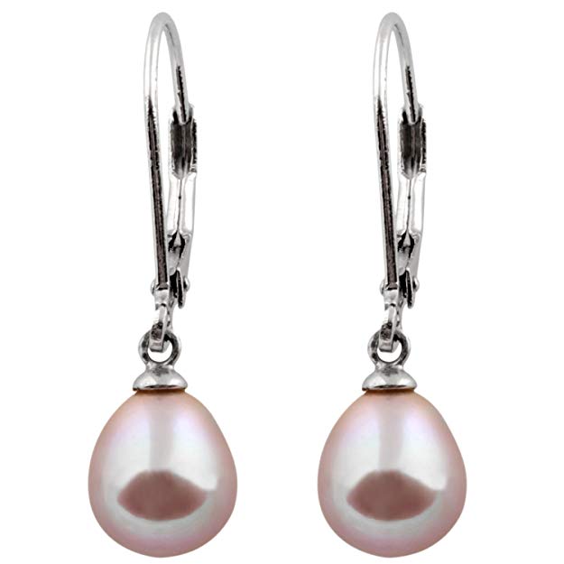 Splendid Pearls 925 Sterling Silver 8mm Genuine Pearls Freshwater Cultured Lever-back Dangling Earrings for Women