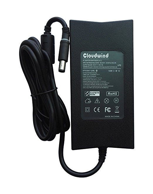 Cloudwind 19.5V 7.7A 150W Replacement Slim AC Adapter for Dell Alienware M14x M15x Inspiron XPS Series,Dell Family: PA-5M10. ADP-150RB,Laptop AC Adapter Charger Power Cord Included.