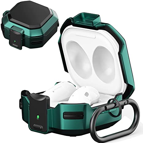 (with Security Lock) Armor Case Cover for Samsung Galaxy Buds Pro Case/ Galaxy Buds Live Case / Galaxy Buds 2 Case Cover Hard PC Shockproof Case Cover with Keychain/Straps/Cleaning Brush. (Green)