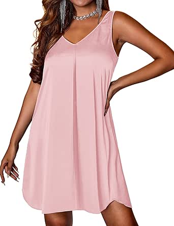 Ekouaer Sleepwear Women's Satin Nightgown V Neck Spaghetti Strap Nightdress Silk Slip Sexy Lingerie