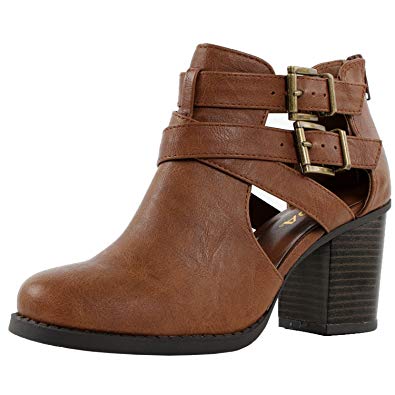 Room Of Fashion Women's Ankle Bootie with Low Heel and Cut-Out Side Design