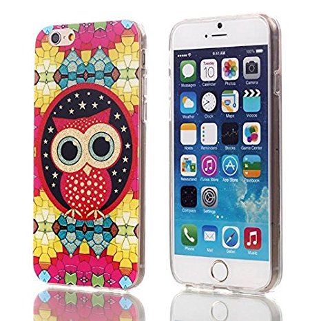 YW (TM) Glitter Gold Powder Shimmer Protective Hybrid Impact Armor Slim Defender TPU IMD Gel Soft Hard Case Cover For iPhone 6 4.7 inch with One Piece Random Color Stlye Dress up Sticker Gift - Owl on Colorful Wall