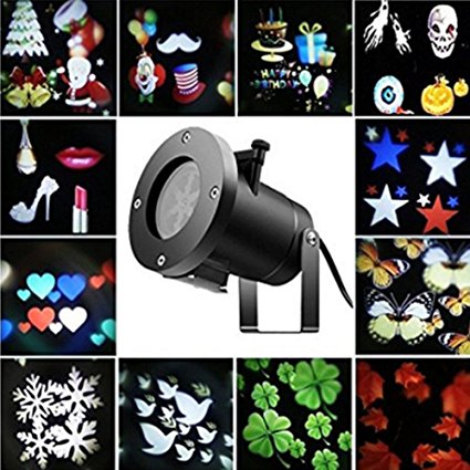 YBB Projection Lights, Waterproof LED Projector Light Snowflake Spotlight ,Multicolor with 12PCS Switchable Patterns for Christmas,Halloween,Valentine's Day, Birthday, Holiday, Wedding, Party