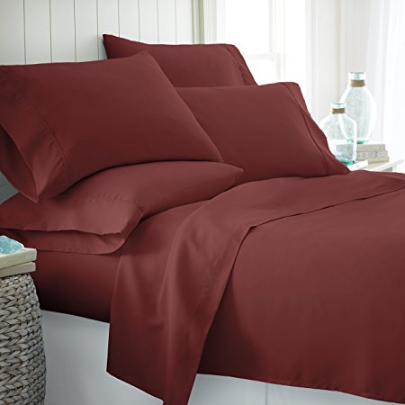 Egyptian Luxury Bed Sheet Set - Hotel Collection With Deep Pockets, Wrinkle and Fade Resistant, Hypoallergenic Sheet and Pillow Case Set (Queen, Burgundy)