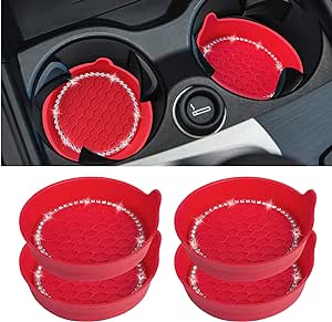 Amooca Car Cup Coaster Universal Non-Slip Cup Holders Bling Crystal Rhinestone Car Interior Accessories 4 Pack Red