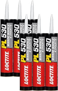 Loctite PL530 Mirror, Marble and Granite Construction Adhesive, Versatile Construction Glue - 10 fl oz Cartridge, Light Tan, Pack of 6