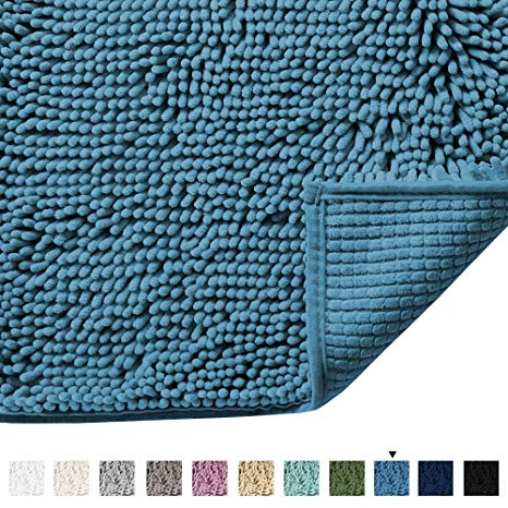 Ultra Soft Texture Chenille Plush Bath Rugs Floor Mats, Hand Tufted Bath Rug Non Slip Microfiber Door Mat for Kitchen/Entryway/Living Room, 24 by 17 inches, Dark Teal