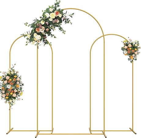 Metal Arch Backdrop Stand Set of 3 (7.2FT, 6FT, 6FT) Gold Wedding Arch Stand, Balloon Arch Stand for Ceremony Parties Birthday Baby Shower Garden Balloon Decoration