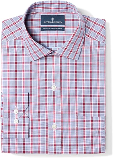 Amazon Brand - BUTTONED DOWN Men's Tailored Fit Plaid Dress Shirt, Supima Cotton Non-Iron