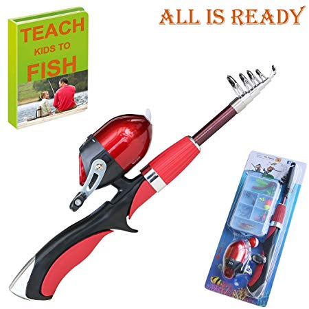 Kids Fishing Pole 55 inches Light Weight Durable Baitcast Beginner Fishing Rod with Tackle Box Easy for Boys and Girls