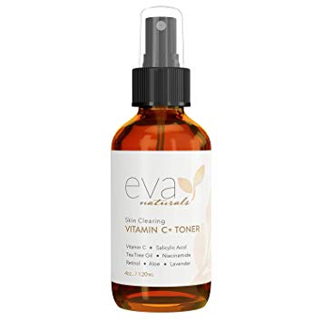 Eva Naturals Vitamin C Plus Toner (4oz) - Anti-Aging Facial Spray with Retinol and Hyaluronic Acid - Blemish Reduction, Pore Tightening and Collagen Production - Safe for Acne-Prone Skin
