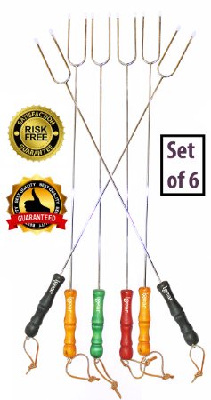 Best #1 Premium Marshmallow Roasting Forks comes with 6 piece Multi-colored Marshmallow Sticks/Hot Dog Roasters. Premium Quality Chrome Finish Barbeque Roaster & Easy to Clean, Great for Outdoors.
