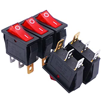 Twidec/5Pcs AC 20A/125V 15A/250V SPST 3 Pins 2 Position ON/Off Red LED Light Illuminated Boat Rocker Switch Toggle（Quality Assurance for 1 Years）KCD3-101N-R