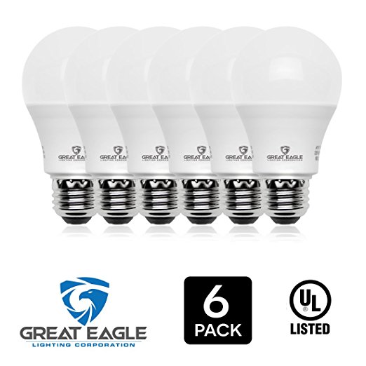 Great Eagle 100W Equivalent LED Light Bulb 1600 Lumens A19 Bright White 3000K Dimmable 14-Watt UL Listed (6-pack)