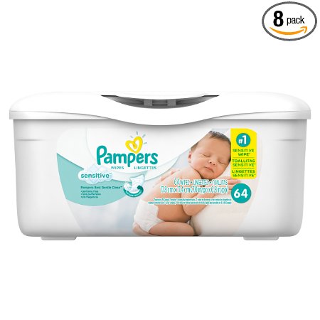 Pampers Sensitive Wipes Tub 64 Count (Pack of 8)