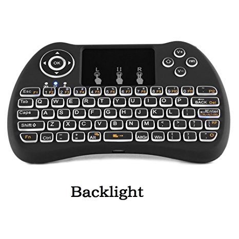 Backlit Wireless Mini Keyboard 2.4Ghz Multi-media Portable Handheld Mouse Touchpad Android Keyboard with Rechargeable Li ion Battery for PC / Pad / Xbox 360 / PS3 / Google Android TV Box / HTPC / IPTV