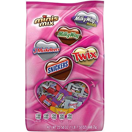 SNICKERS, TWIX, MILKY WAY & 3 MUSKETEERS Valentine's Day Chocolate Candy Minis Mix, 23.50-Ounce Bag, pack of 10