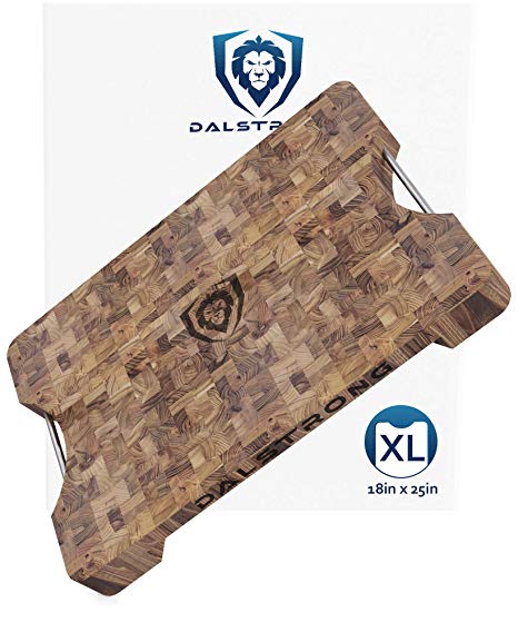 DALSTRONG Colossal Lionswood End-Grain Teak Cutting & Serving Board Chopping Block - Extra Large (25" x 18" x 2.5") - w/Steel Carrying Handles - Gift Box - 31lbs