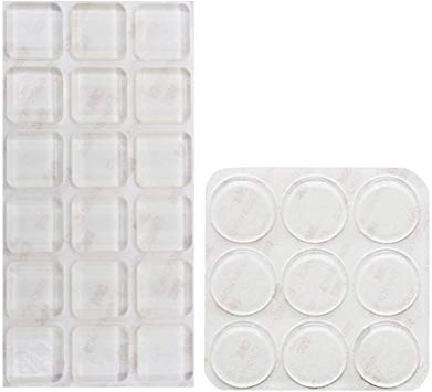 Shintop 27 Pieces Furniture Bumpers, Clear Adhesive Glass Top Bumpers Anti-Scratch and Noise Dampening for Glass, Doors, Cabinets Drawers and Furniture Protection (Square, Circle)