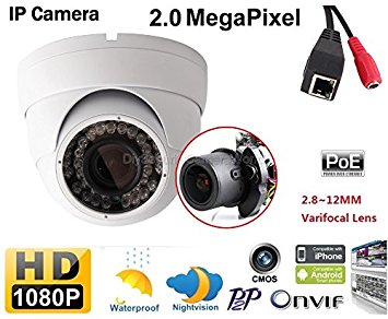 2.0 Megapixel PoE Onvif Full HD Sony CMOS 1080P Network Camera 30m IR Night Vision Outdoor Dome IP Camera with 4X Motorized Zoom Varifocal Lens 2.8-12mm Waterproof Vandalproof