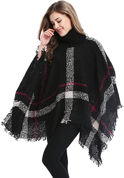 Bellady Women's Pullover Sweaters, Oversized Turtleneck Sweaters Poncho, High Neck Loose Shawl Wrap