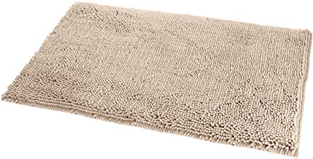 AmazonBasics Non-Slip Microfiber Shag Bath Rug, 21" x 34", Beige