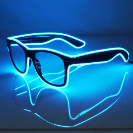 JEBSENS - Light Up El Wire Sunglasses Black Frame with Clear Lens Blue