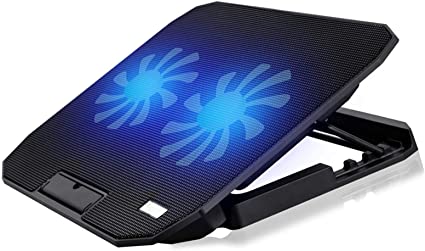 KEROLFFU 10-15.6" Office Laptop Cooling Pad (Big 2Fans Super Quiet, Double Sides Built-in USB Line, Back Feet Stand)