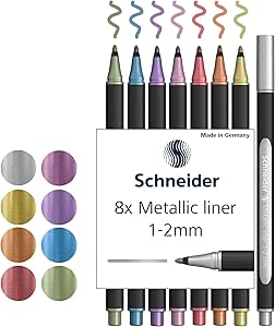 Schneider Paint-It Metallicliner 020 (Strichstärke 1-2 mm, hochmetallische Tinte, schnelltrocknend, Gehäuse aus 88% biobasiertem Kunststoff) 8er Etui sortiert