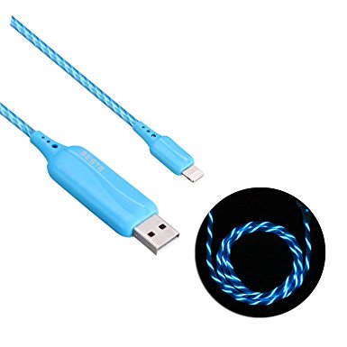 Lightning Cable, BEISTE Flowing EL Light Up iPhone Charger Cable 3 ft Sync and Charging Cord for iPhone 7/7 Plus/6s/6s Plus/6/6 Plus/5s/5c/5/iPad/iPod - Blue