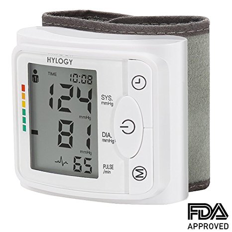 Wrist Blood Pressure Monitor, Hylogy Digital Automatic Measure Blood Pressure with Heart Rate Pulse Detection, Large LCD Display 2 User Mode with 120 Memory Capacity