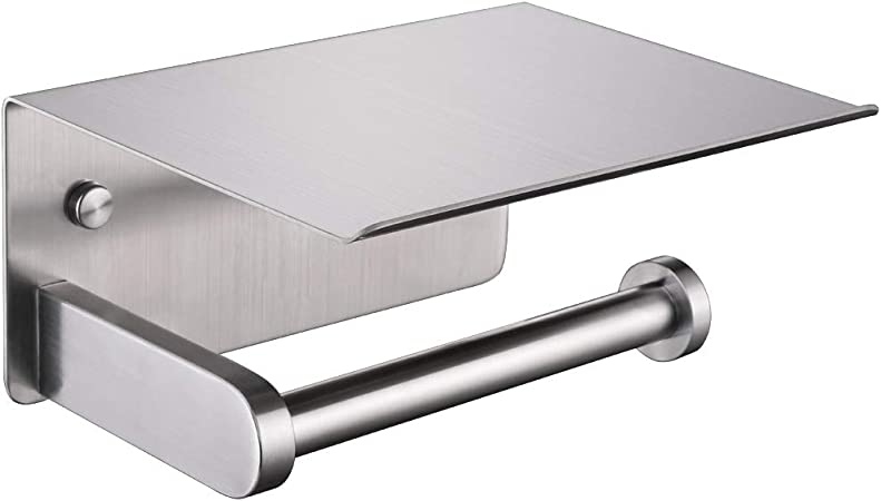 Toilet Paper Holder with Shelf Brushed Nickel, APLusee SUS 304 Stainless Steel Modern Bathroom Accessories Tissue Roll Dispenser Storage