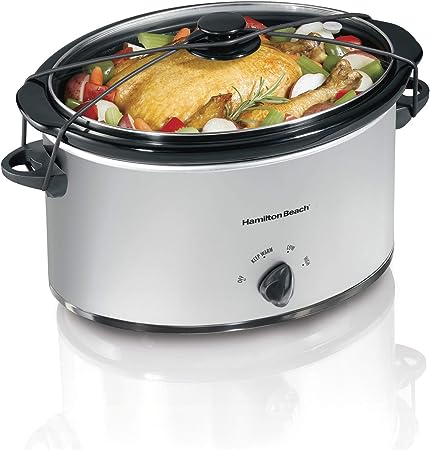 Hamilton Beach 7-Quart Portable Slow Cooker Serves 8 , Dishwasher Safe Crock, Lid Latch Strap for Travel, Brushed Silver