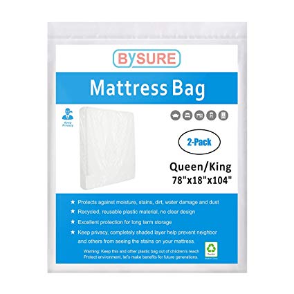 BYSURE 2-Pack Mattress Bag for Moving and Storage - Not Clear Plastic - Protecting Your Mattress and Your Privacy, Fits Queen/King Size