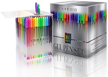 ColorGrand Gel Pens for Adult Coloring Books - 100 Glitter Pens & Gel Pens
