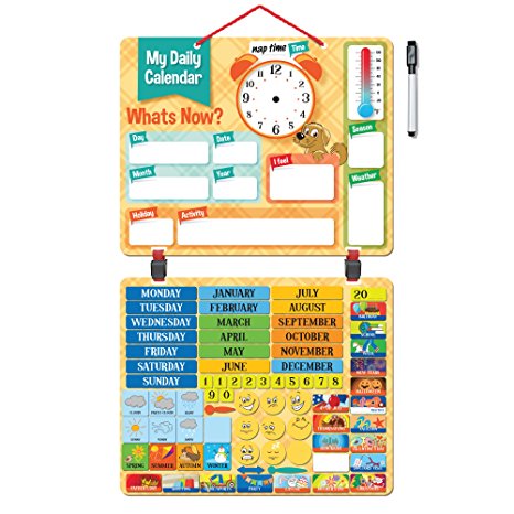 Deluxe Kids Calendar-134 Exciting Learning Magnets. Heavy Duty Board. Wall or Fridge. Fun Educational Activity for Home and School.