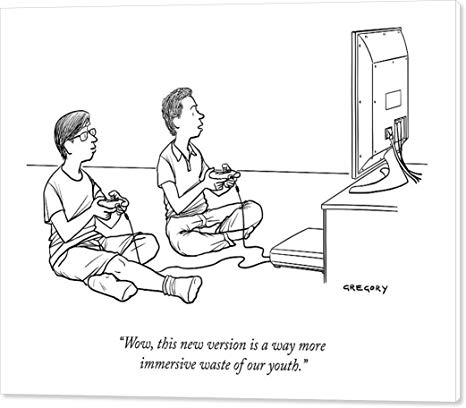 Two Adolescents Play Video Games by Alex Gregory, New Yorker, February 2nd, 2015, Canvas Print